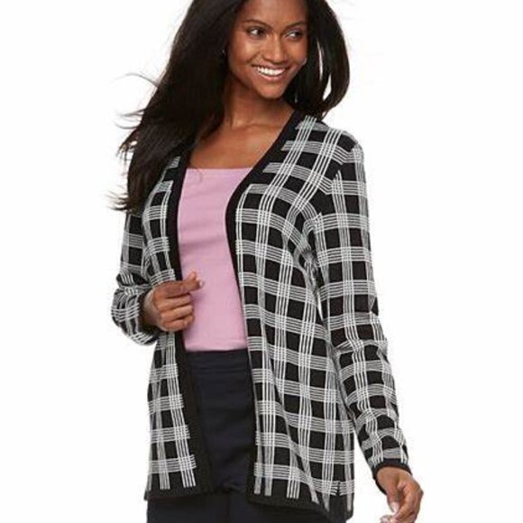 Croft and Barrow Open Front Black and White Cardigan Sz PM - Picture 1 of 6